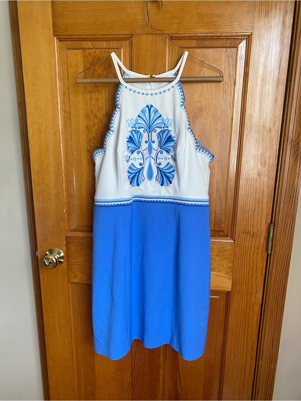 Lilly Pulitzer Blue and Cream Embroidered Strapless Halter Dress